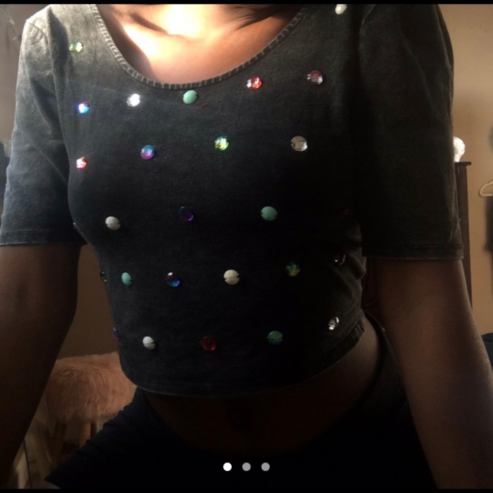 Black crop top with rhinestones